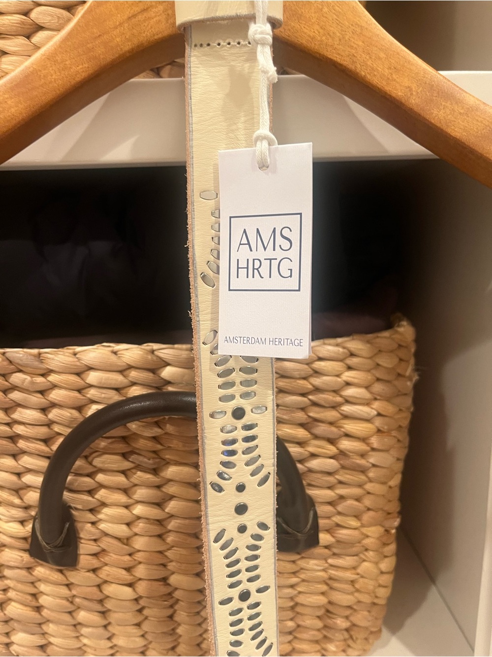 Amsterdam heritage Cream women’s belt with Cutout Detail